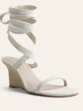 Reformation Cream Linen Aleesa Lace Up Espadrille Wedges Size 7.5